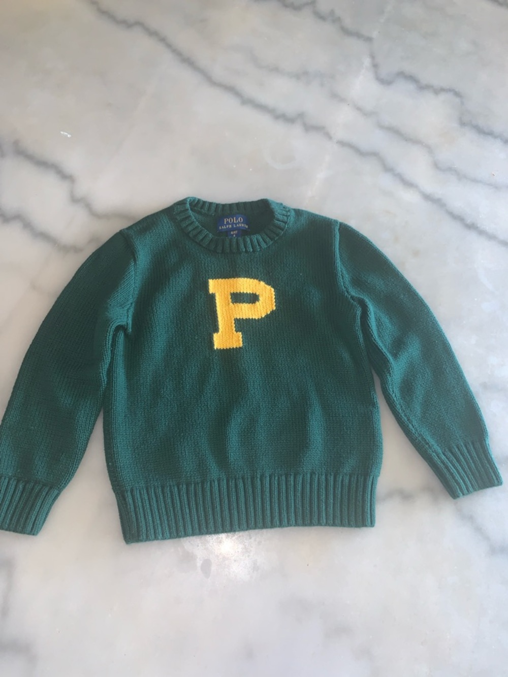 Polo by Ralph Lauren Green Knit Sweater with Yellow P Patch